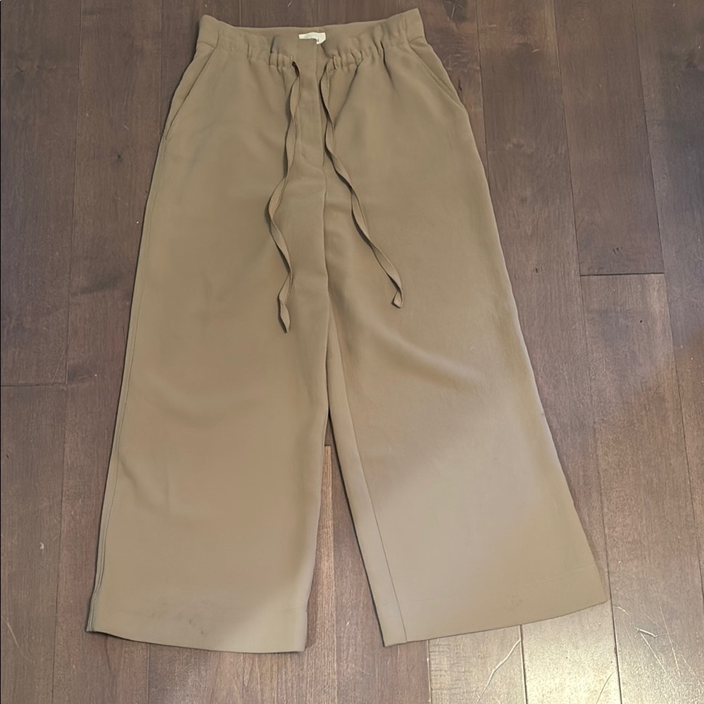 Aritzia Wide Leg Drawstring Pants in Tan
